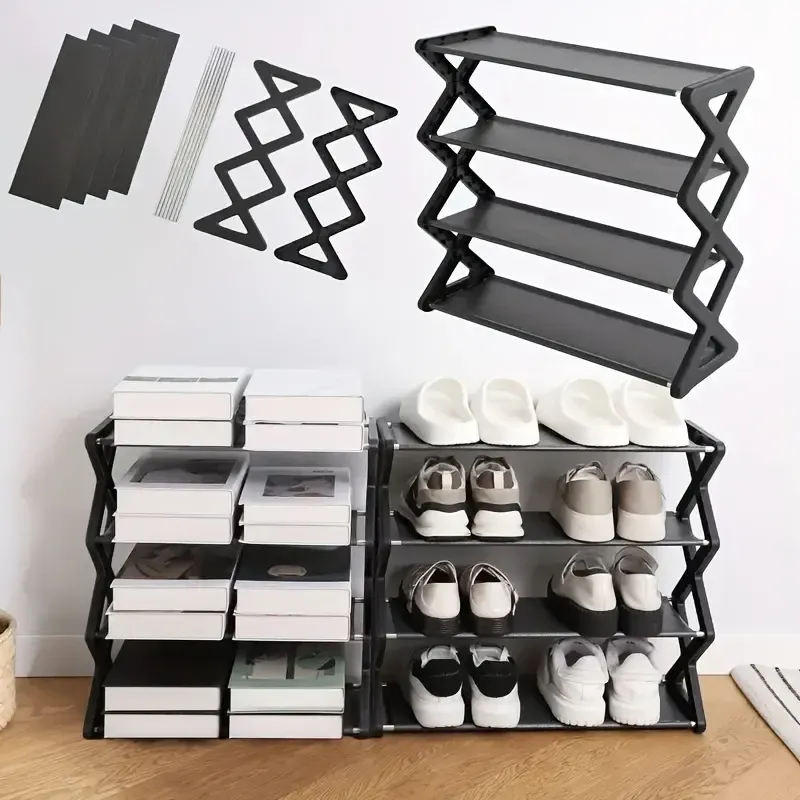 Steel Frame Foldable Shoe Rack with PP Plastic & Fabric Layers Foldable Shoe Rack