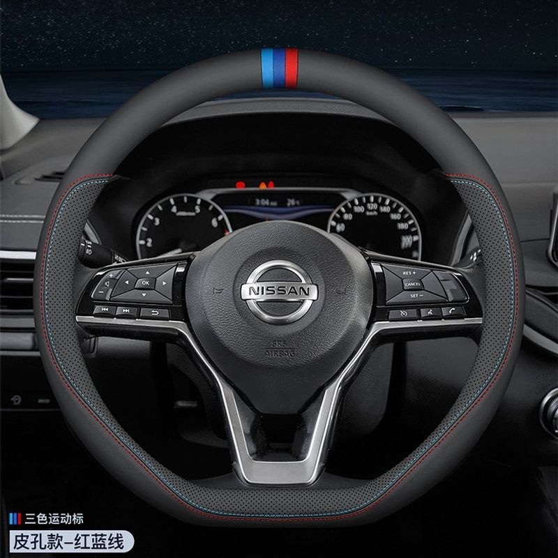 Genuine Leather Steering Wheel Cover for Nissan, Compatible with 14th Gen Sylphy, Teana, Tiida, Sunny, Qashqai, X-Trail and Kicks
