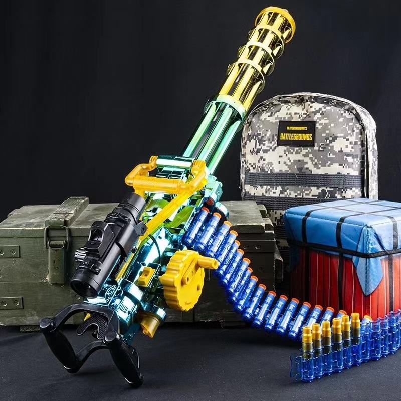 Rotating Gatling machine gun, electric continuous-fire belt-fed toy gun, soft bullet gun, simulated children's machine gun, submachine gun