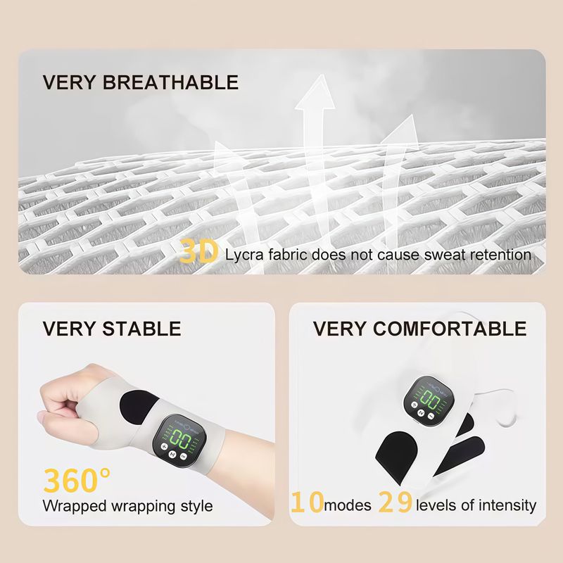 Heating Hand Massage Wrap 29 Strength 10 Modes Constant Temperature Electric Wrist Joint Massager for Palm Wrist Soreness Relief
