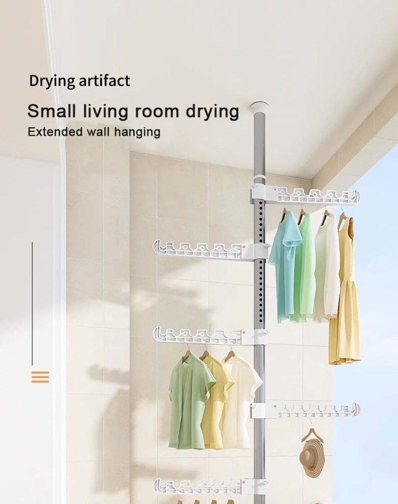 Floor-standing, ceiling-to-floor clothes drying rack for home and bedroom use, no drilling required, telescopic, clothes hanging tool, foldable and fixed