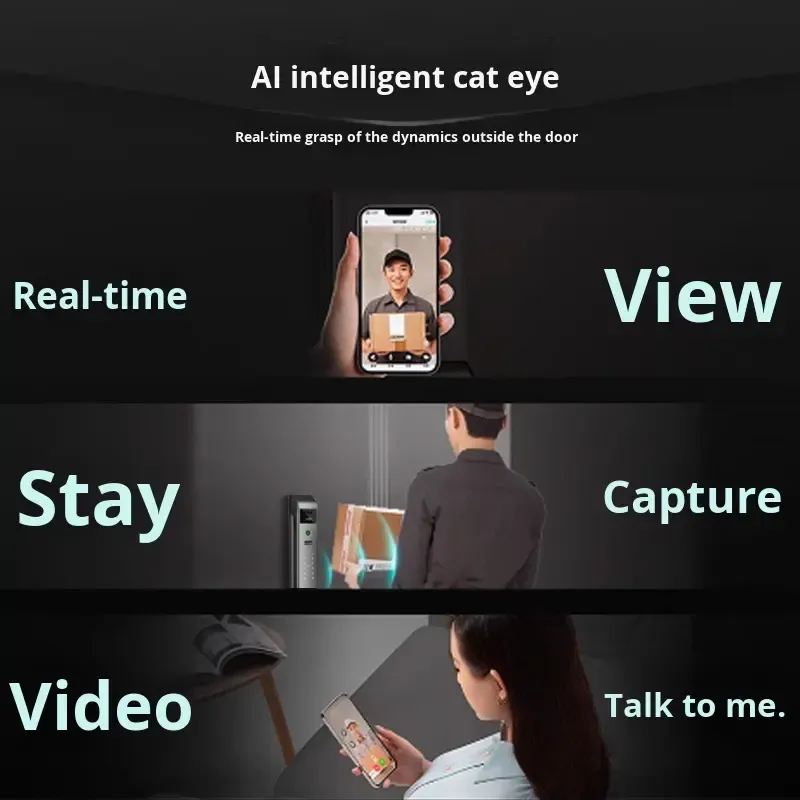 Face Recognition Smart Door Lock, Fingerprint & Password Entry Smart Lock for Front Door, Triple-Camera Monitoring, Cross-Border Tuya, Palm Vein Recognition
