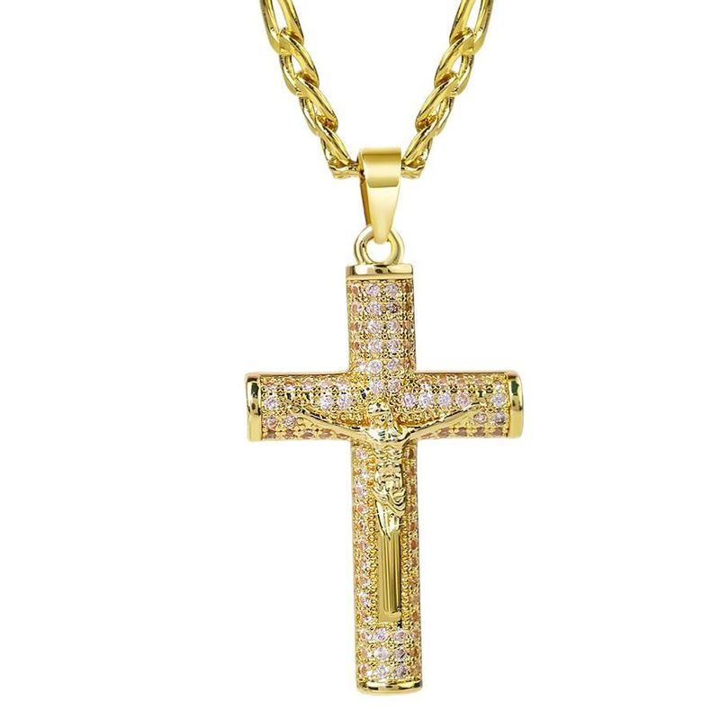 New HipHop 14k Stainless Steel Cross Pendant with Waterproof Gold Plated Rope Chain Poker Playing Cards Necklace for Gift Party