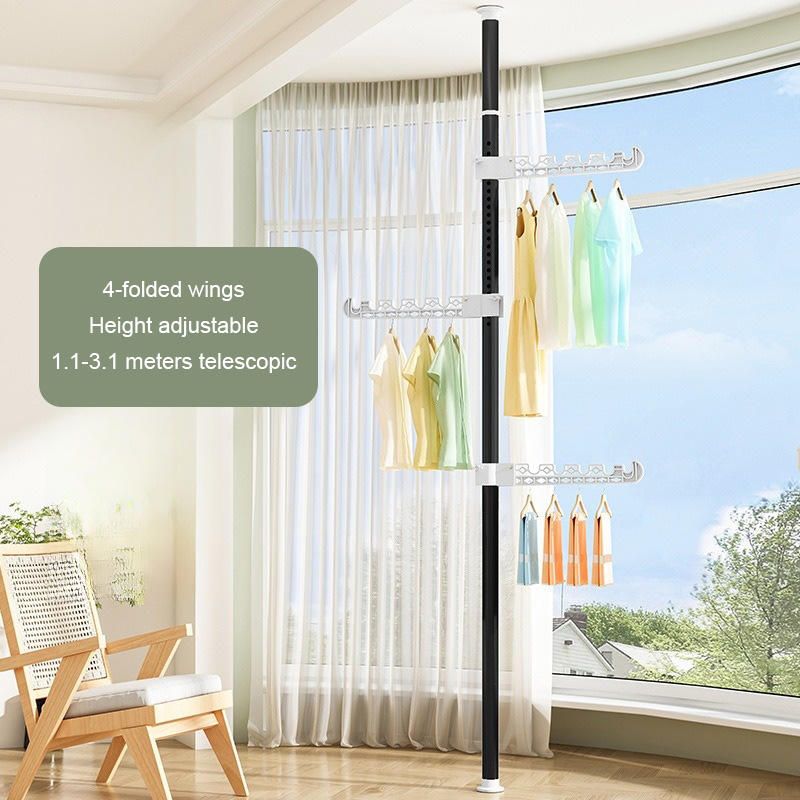 Floor-standing, ceiling-to-floor clothes drying rack for home and bedroom use, no drilling required, telescopic, clothes hanging tool, foldable and fixed