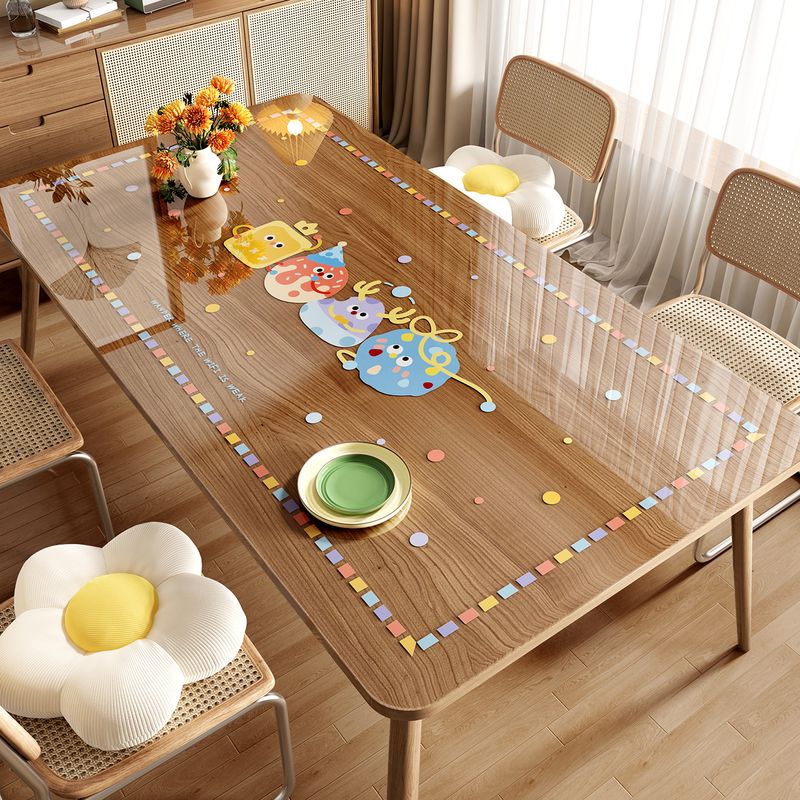 Dopamine-style transparent table mat, PVC soft glass, waterproof, oil-proof, heat-resistant, wash-free table cloth, cartoon mat for coffee tables and dining tables