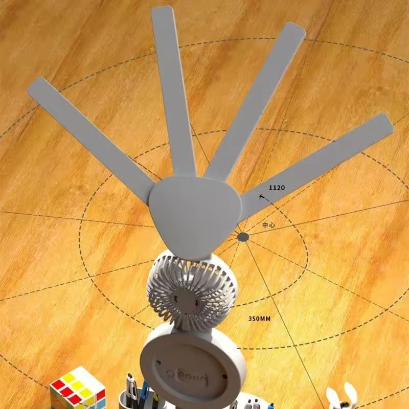 Eye-protecting LED desk lamp, foldable and rechargeable, 4-head ambient light with fan, dimmable smart desk lamp for students' dormitories