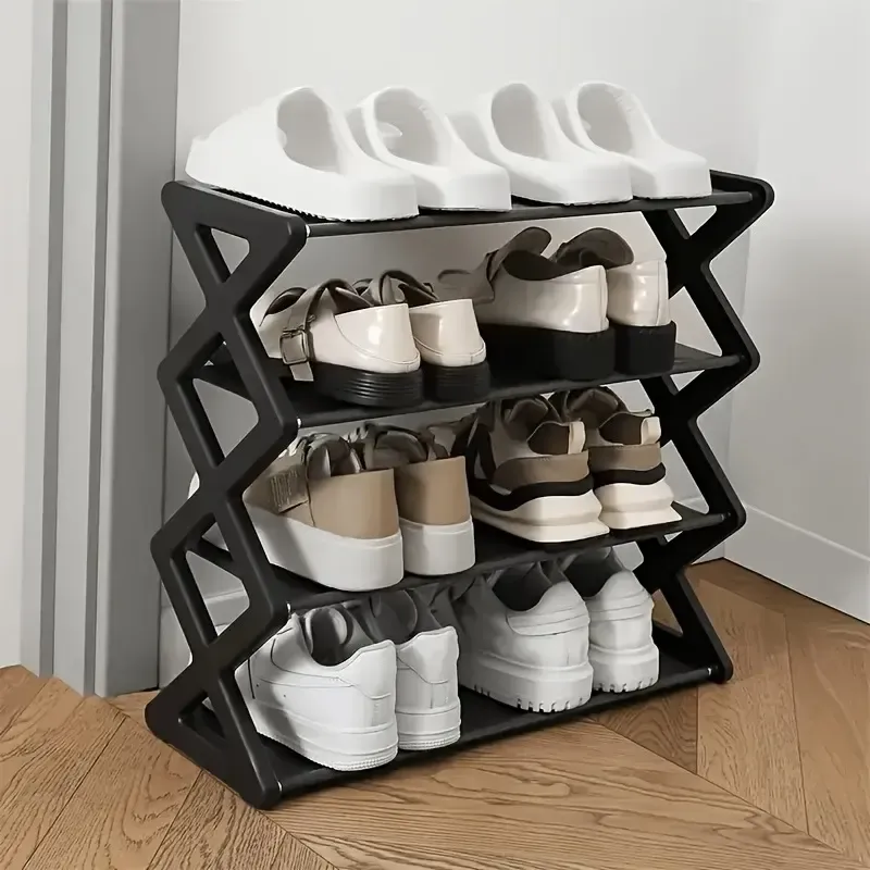 Steel Frame Foldable Shoe Rack with PP Plastic & Fabric Layers Foldable Shoe Rack