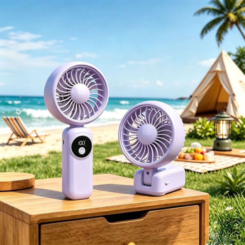 New Wearable Car Desktop Folding USB Power Bank Operated Small Handheld LED Digital Display Aroma Necklace Fan Portable Air