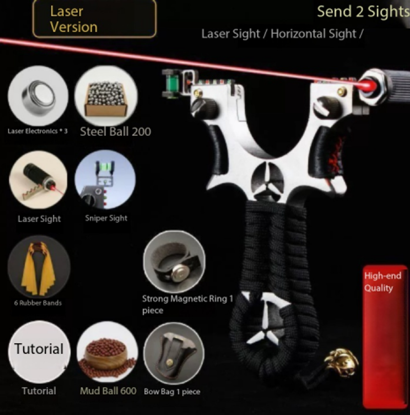 Alloy Mercedes slingshot with laser sight, quick-change flat rubber slingshot frame, tie-free, high-precision outdoor competitive slingshot for pinpoint accuracy with every shot
