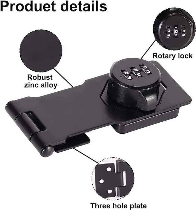 Keyless steel cabinet combination lock, bedroom password lock, modern design, iron core, black surface treatment, easy to install 1 sales Language