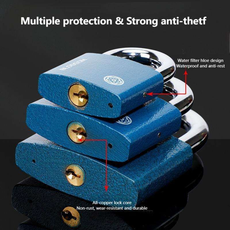 Meihua BC29 Brass Core Padlock Blue Spray-Painted Solid Iron Padlock Anti-Theft and Anti-Pry Lock for Outdoor Gates, Dormitory Cabinets