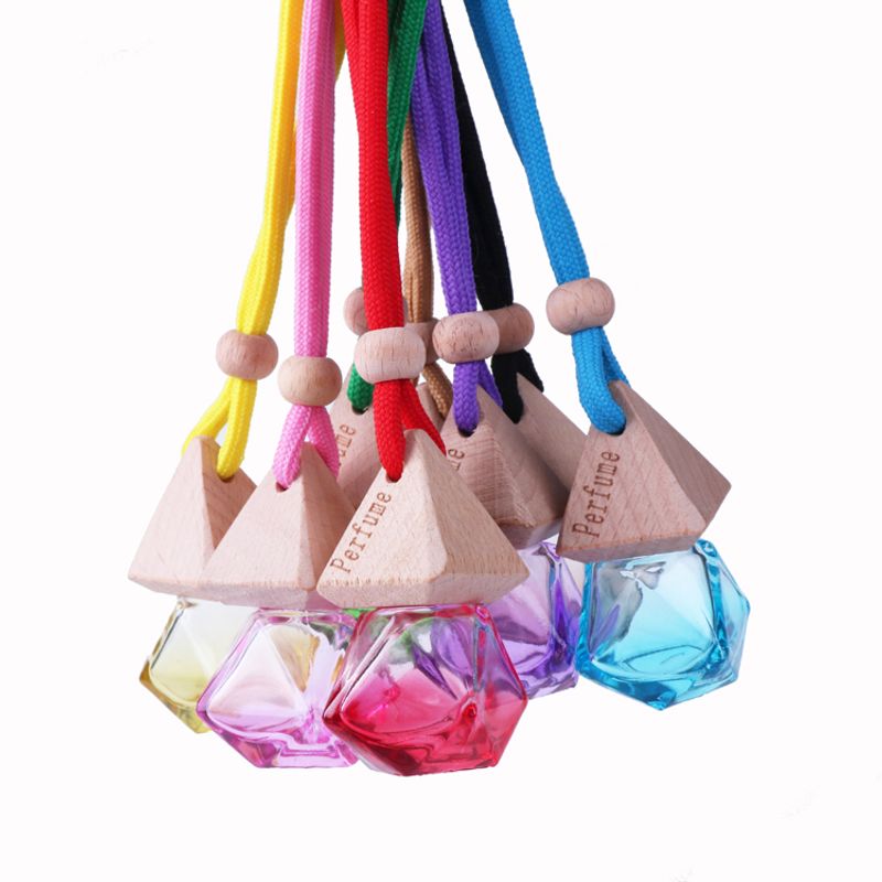 Car perfume aromatherapy pendant, car hanging ornament, long-lasting light fragrance essential oil, in-car pendant, hanging glass bottle with wooden cap