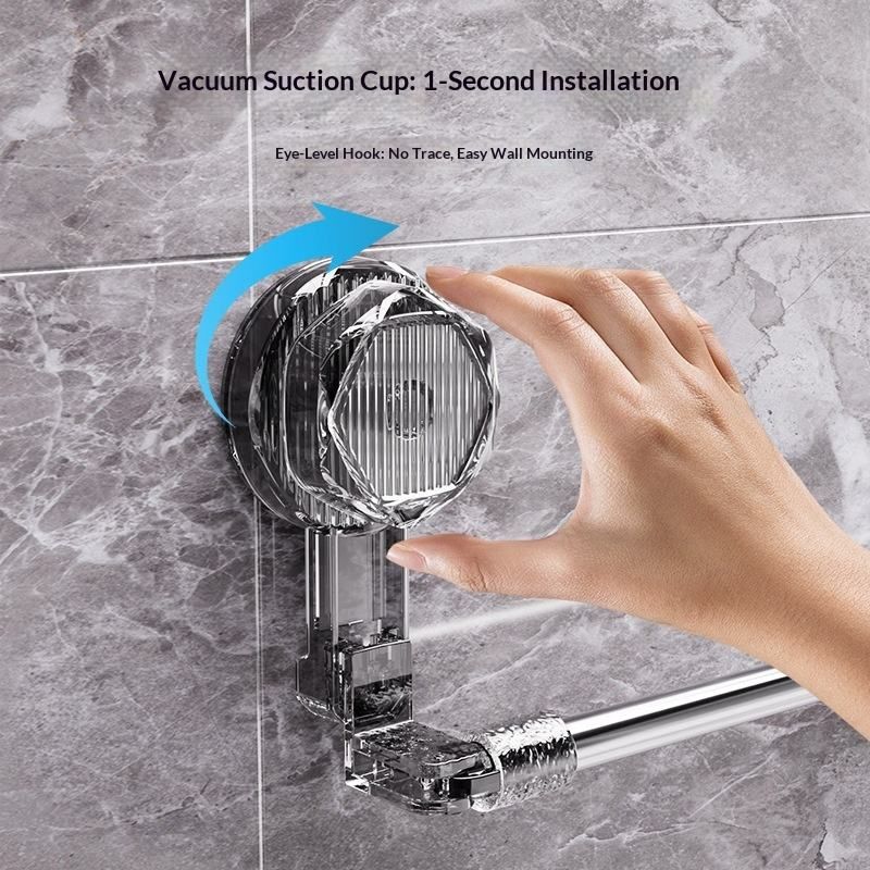 Suction cup towel rack, multi-functional, drill-free, strong wall-mounted bath towel rack, bathroom shelf, telescopic suction cup towel bar