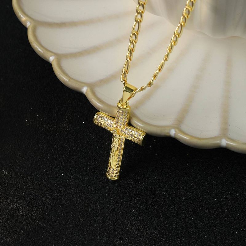 New HipHop 14k Stainless Steel Cross Pendant with Waterproof Gold Plated Rope Chain Poker Playing Cards Necklace for Gift Party