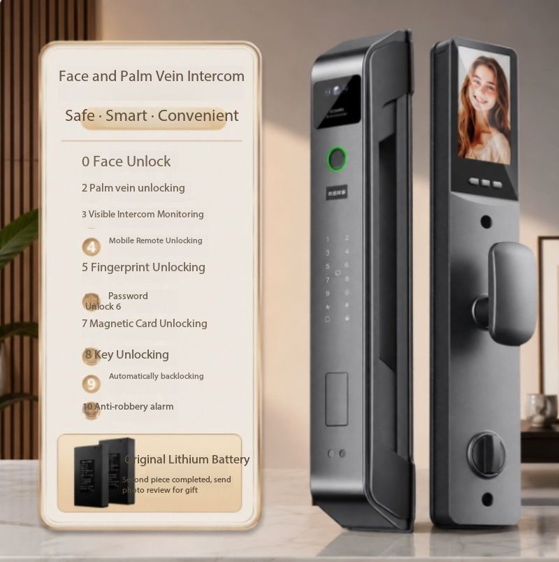 Face Recognition Smart Door Lock, Fingerprint & Password Entry Smart Lock for Front Door, Triple-Camera Monitoring, Cross-Border Tuya, Palm Vein Recognition