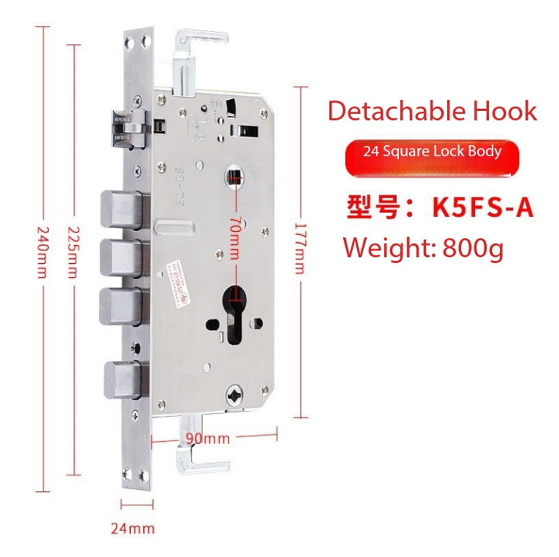 Yuema Multifunctional Stainless Steel Lock Body, Square Bolt, Cylindrical Anti-Jam Gear, Double Active & Double Quick Smart Lock Body for Security Doors