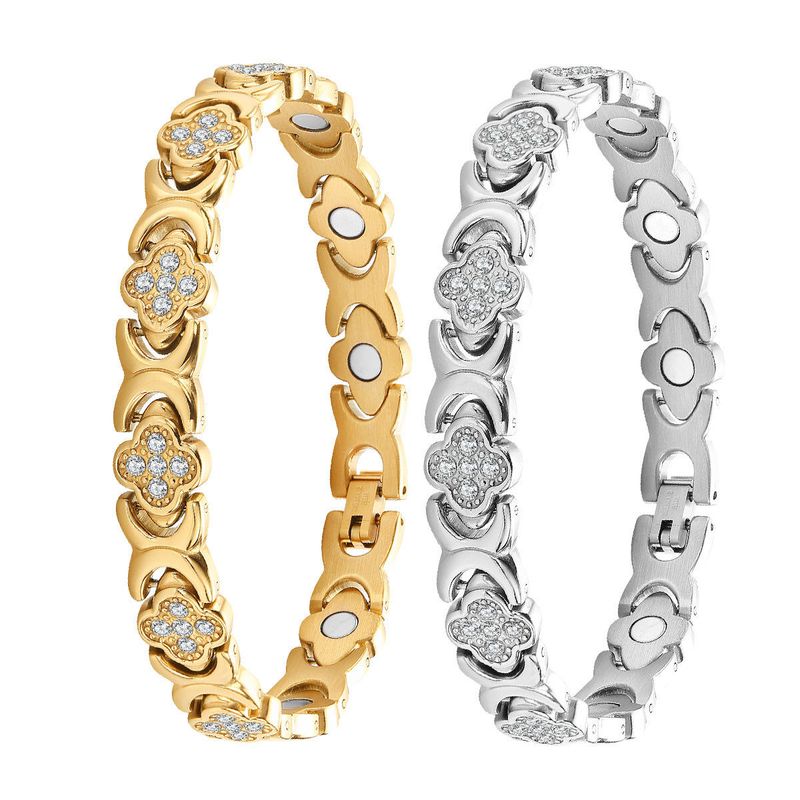 2025 Light Luxury Clover Stainless Steel Diamond Set Magnetic Male and Female Couple Bracelet