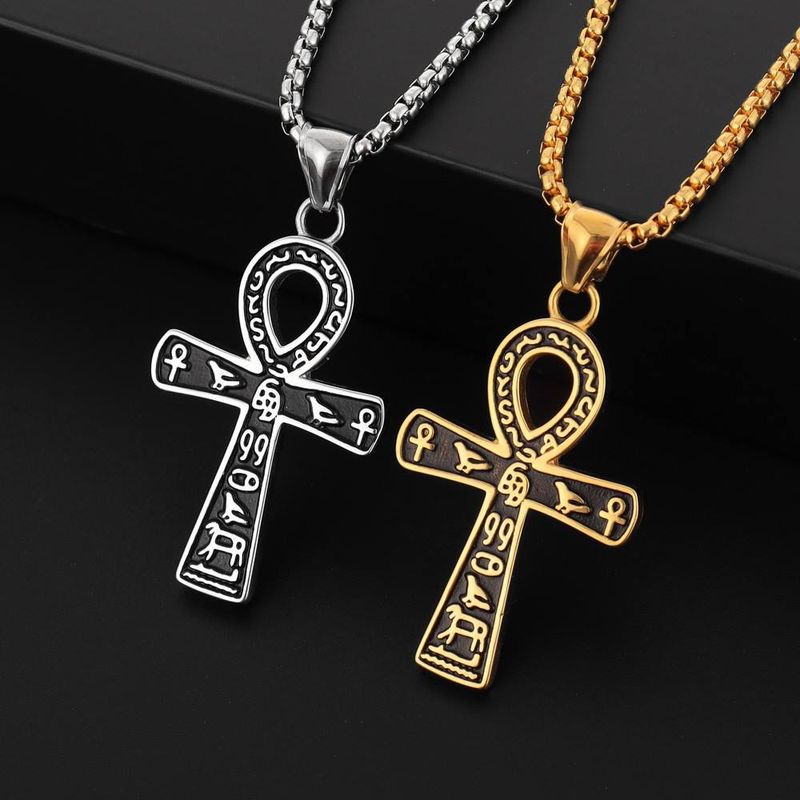 Ankh Cross Titanium Steel Pendant, Niche Ancient Egyptian Symbolic Necklace, Men's Accessory
