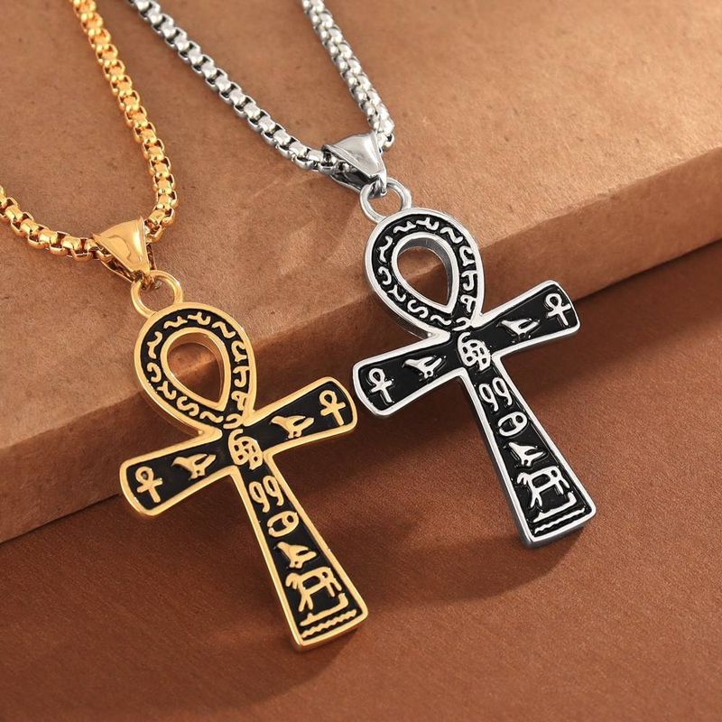 Ankh Cross Titanium Steel Pendant, Niche Ancient Egyptian Symbolic Necklace, Men's Accessory