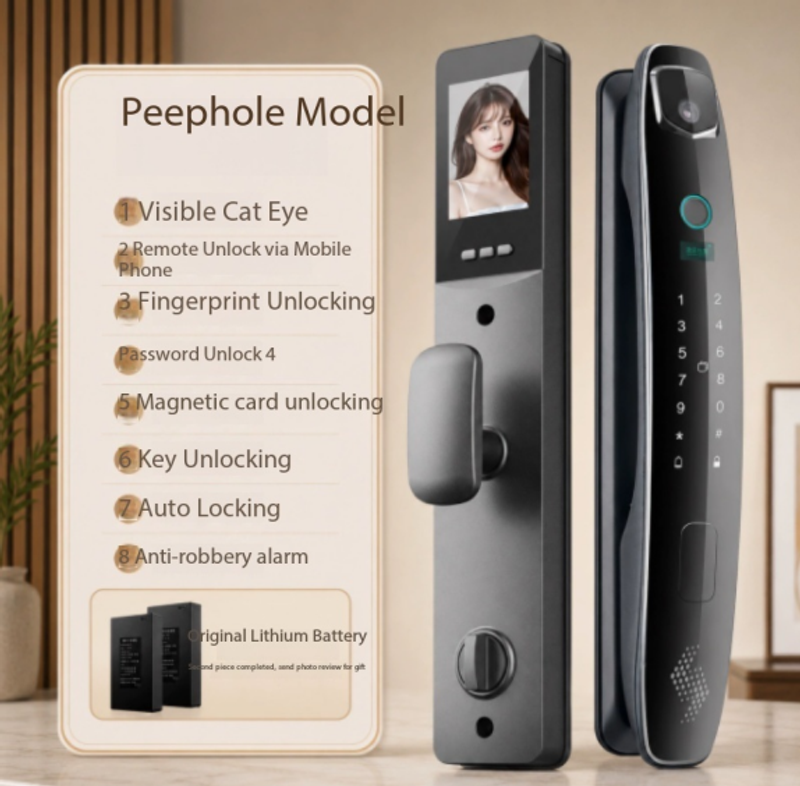 Face Recognition Smart Door Lock, Fingerprint & Password Entry Smart Lock for Front Door, Triple-Camera Monitoring, Cross-Border Tuya, Palm Vein Recognition
