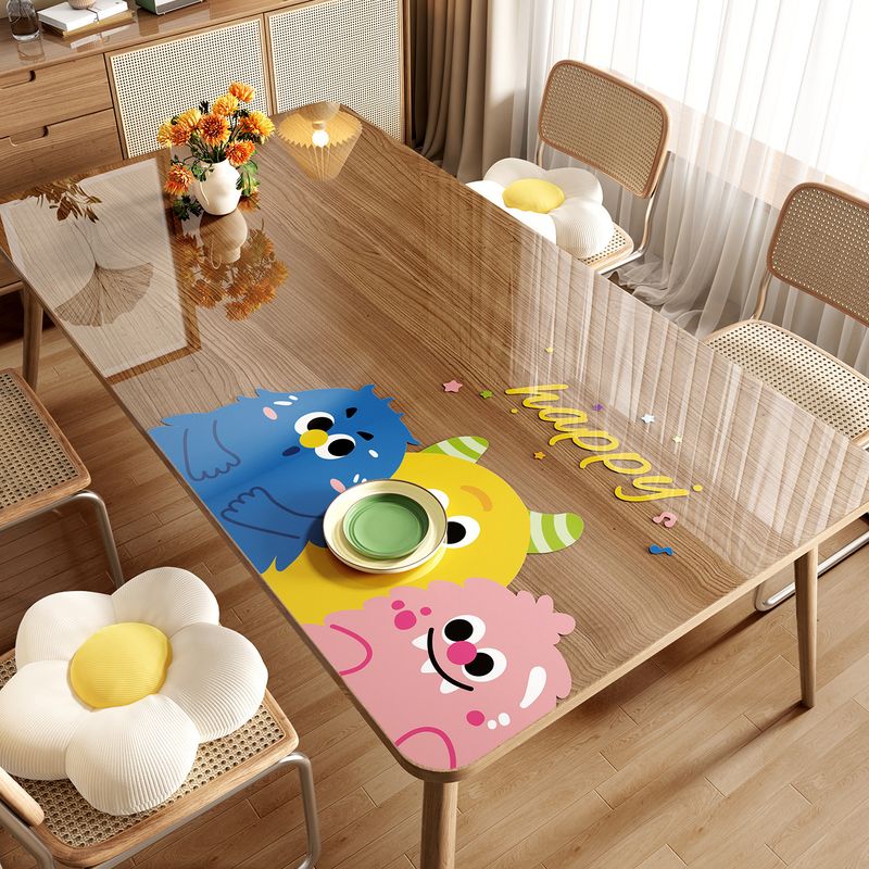 Dopamine-style transparent table mat, PVC soft glass, waterproof, oil-proof, heat-resistant, wash-free table cloth, cartoon mat for coffee tables and dining tables