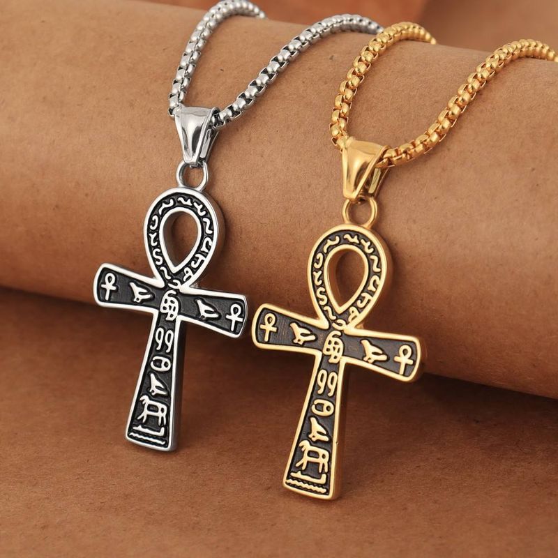 Ankh Cross Titanium Steel Pendant, Niche Ancient Egyptian Symbolic Necklace, Men's Accessory