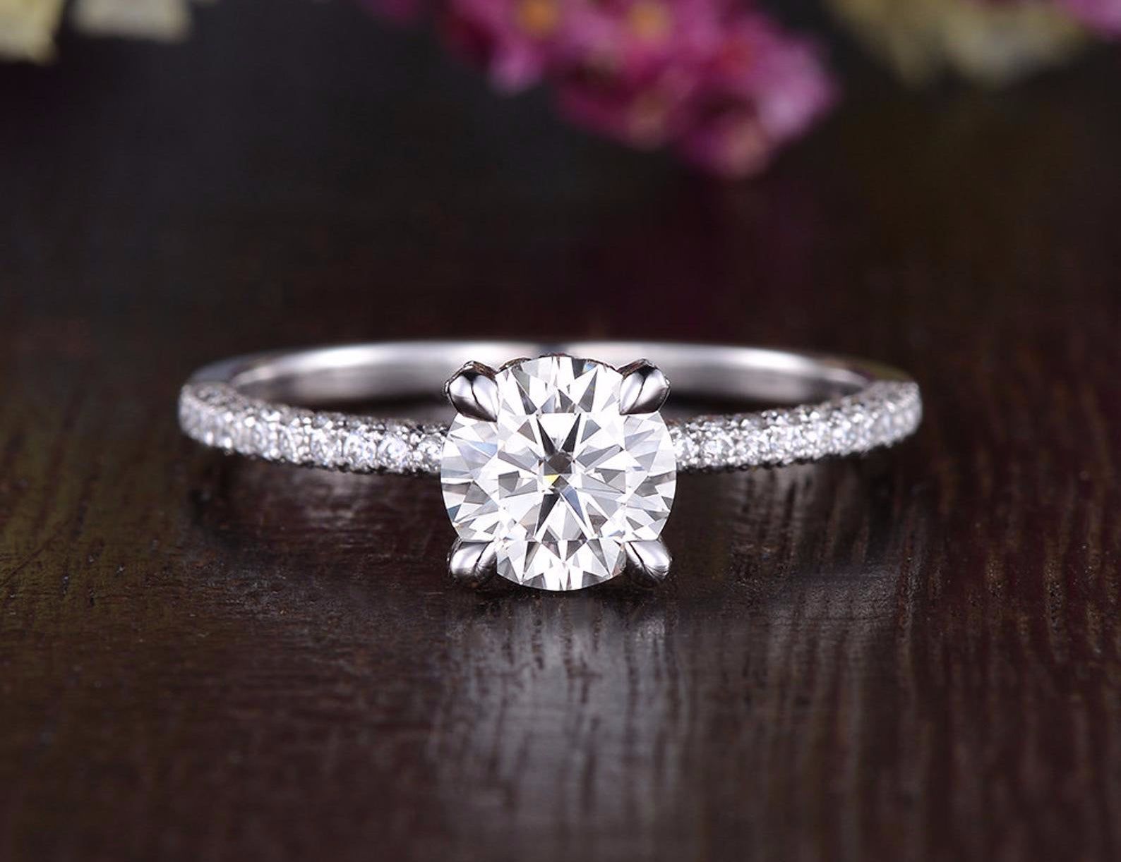 Best Engagement Rings Adelaide  Round Cut Moissanite Engagement Ring, Delicate Vintage Design