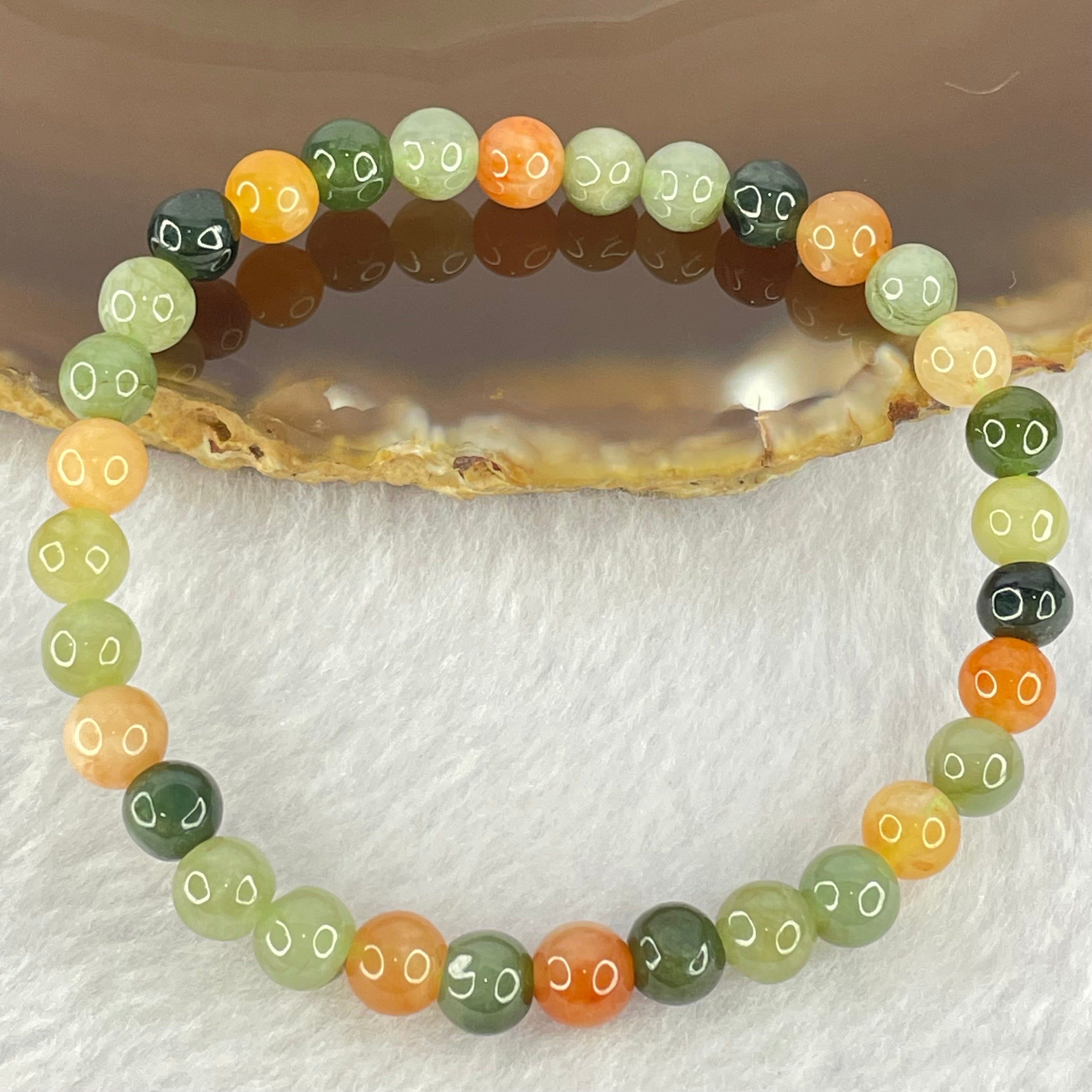 Type A Mixed Color Jadeite Beads Bracelet 10.19g 15cm 6.1mm 32 Beads