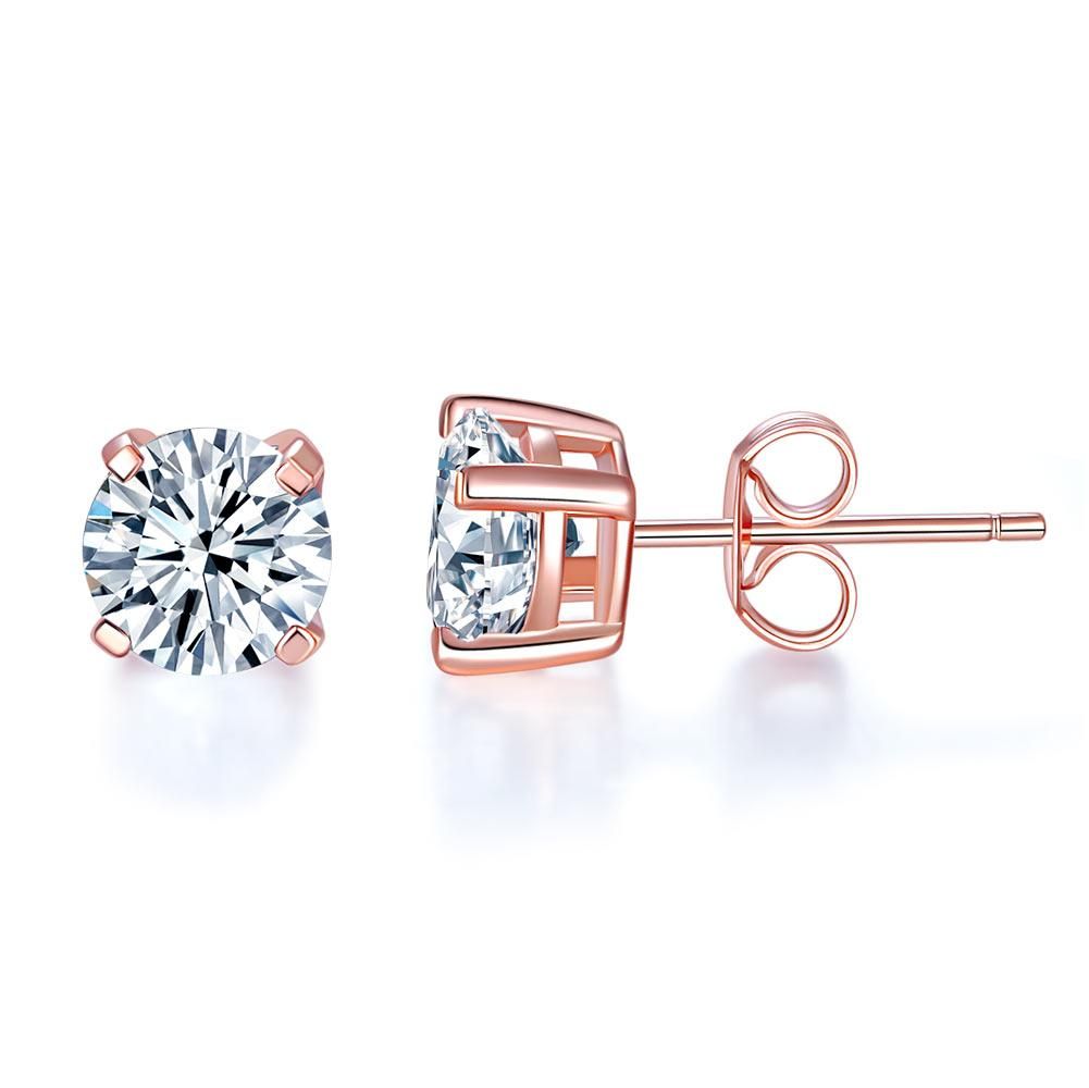 Bridal Ring Sets Australia  1.00ct each, Rose Gold, Classic Round Cut Diamond Stud Earrings, 925 Sterling Silver