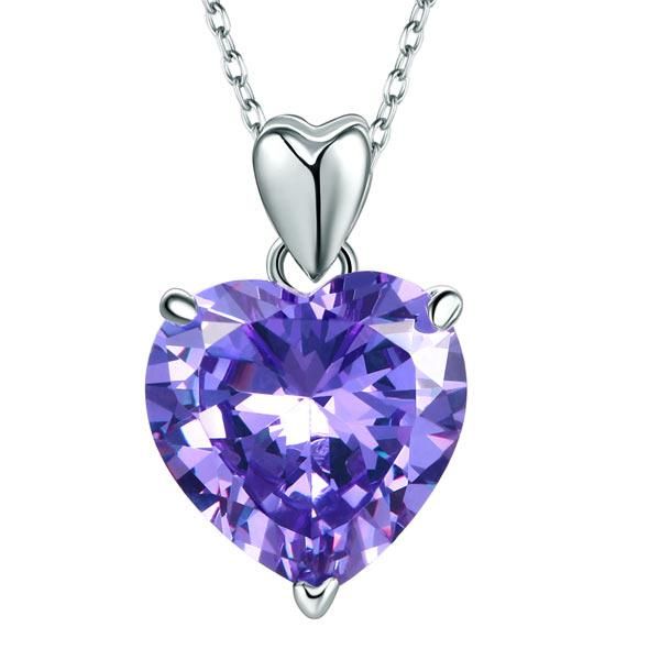 Engagement Rings Kuwait  5.00ct Amethyst Purple Heart Pendant, Classic Purple Heart Bridal Necklace, 925 Silver