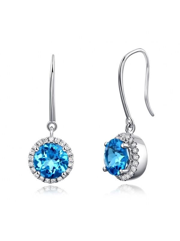 Wedding Ring Kuwait   1.55ct each, Round Cut Blue Topaz and Diamond Halo Earrings, 14kt White Gold