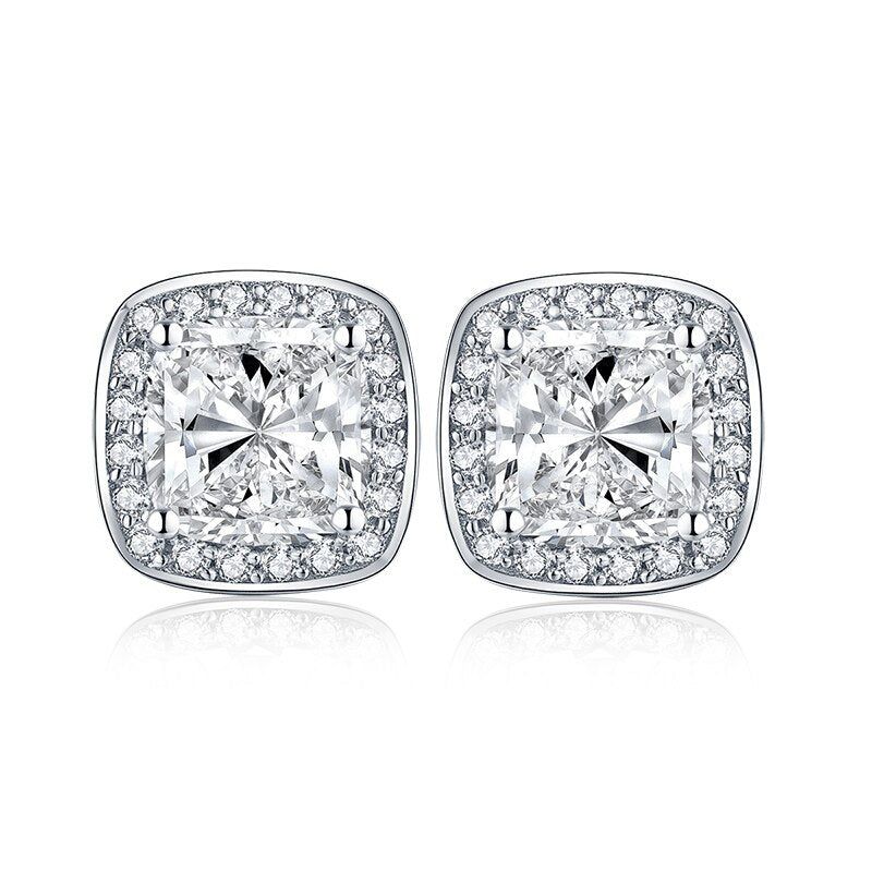 Diamond Wedding Band Australia  2.50ct Each Cushion Cut Halo Diamond Stud Earrings, 925 Sterling Silver