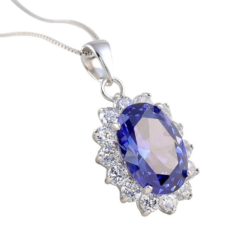 Wedding Bands Qatar  6.40ct Oval Cut Sapphire &amp; Diamond Pendant, Vintage Inspired, 925 Silver