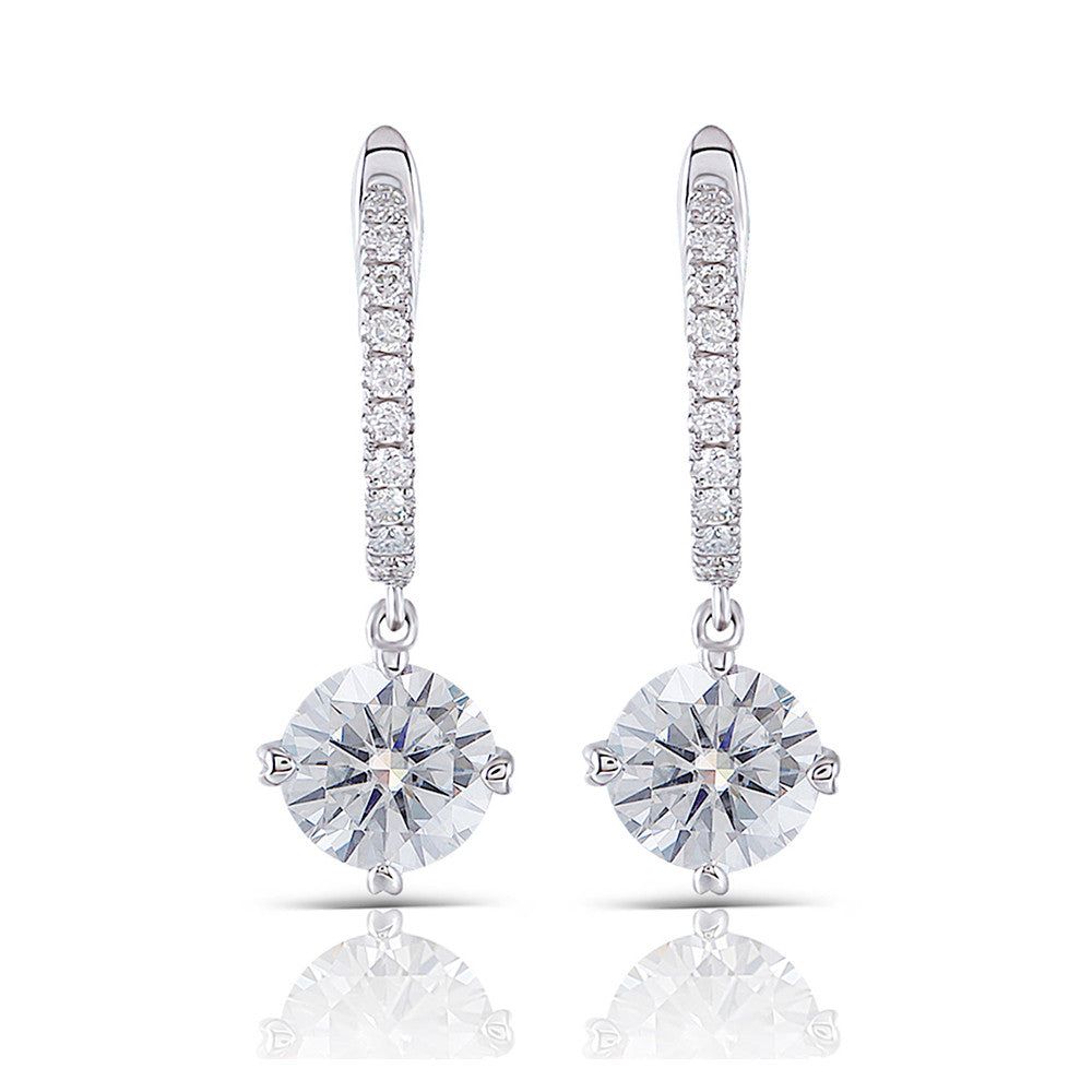 Engagement Rings Sg  Round Cut Moissanite Drop Earrings, Art Deco Design,  Choose Your Stone Size and Metal