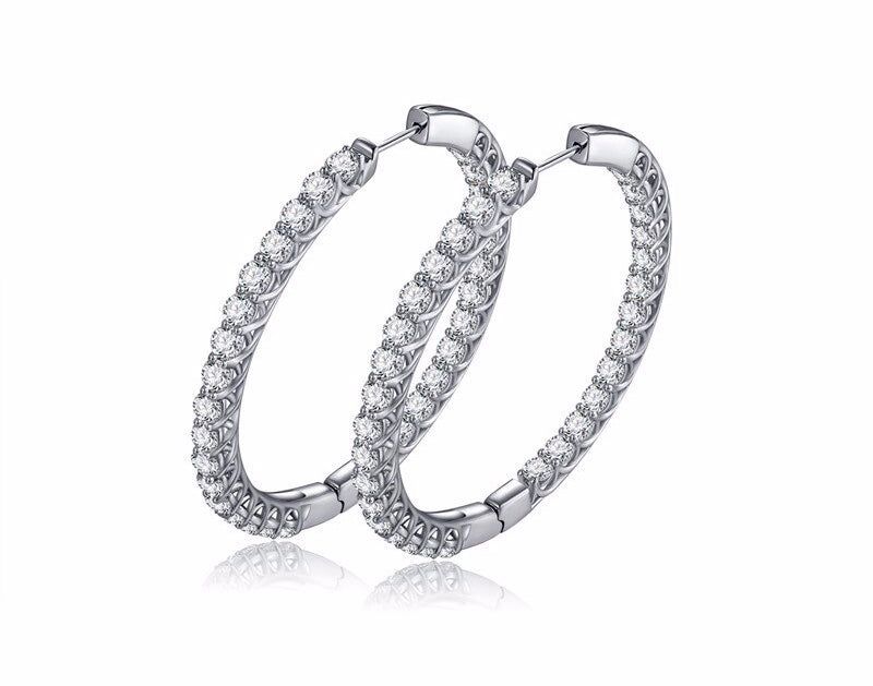 Affordable Wedding Ring Singapore  Classic Round Cut Hoop Earrings, 925 Sterling Silver, Choose Your Hoop Size