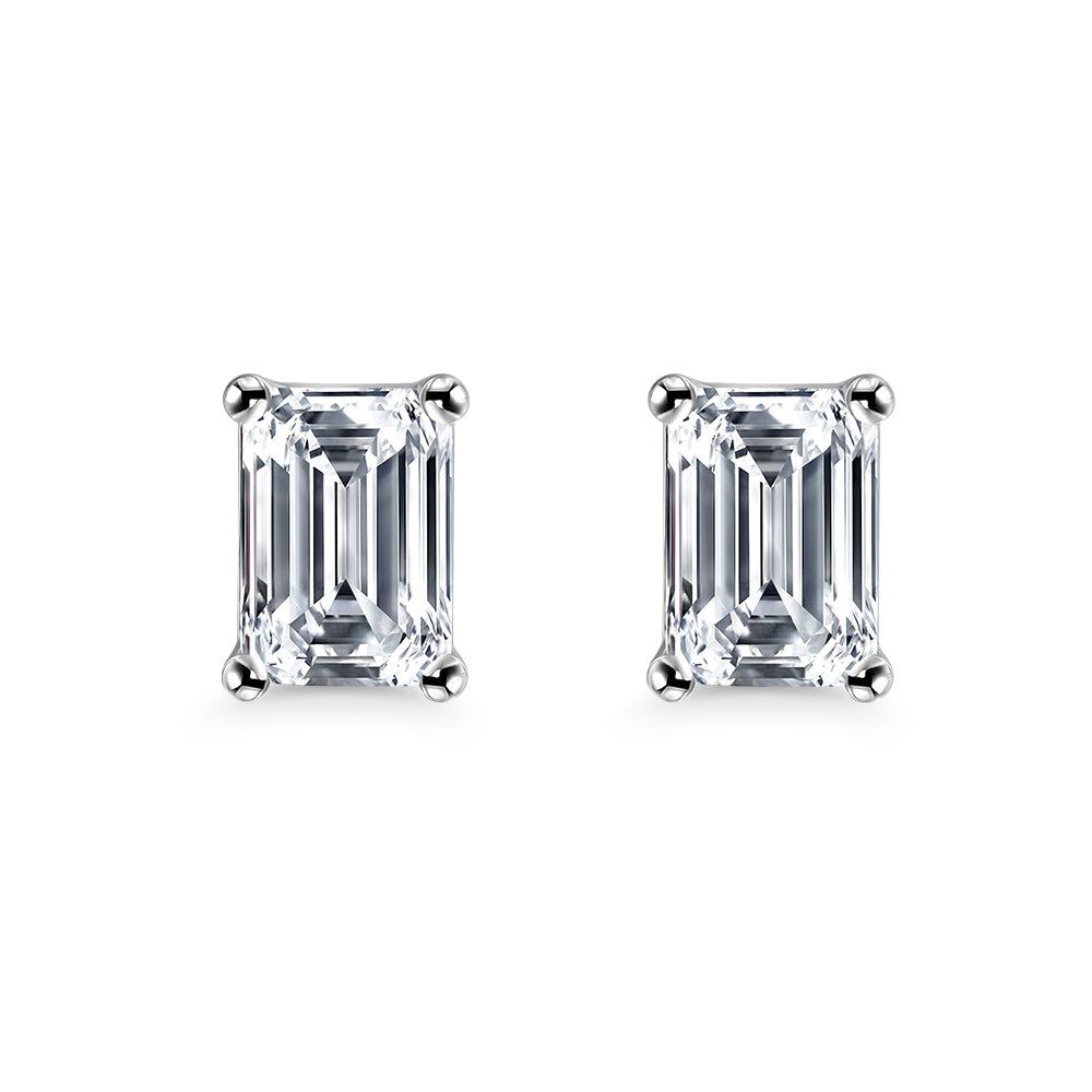 Bridal Ring Sets Australia  1.00ct each, Emerald Cut Moissanite Stud Earrings, 925 Sterling Silver