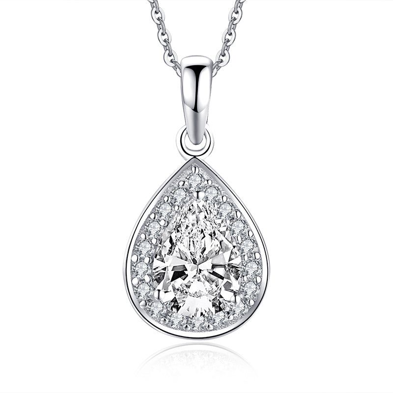 Tungsten Wedding Bands Singapore   1.25ct Bridal Pear Diamond Halo Pendant, Bridal Halo Diamond Necklace, 925 Silver