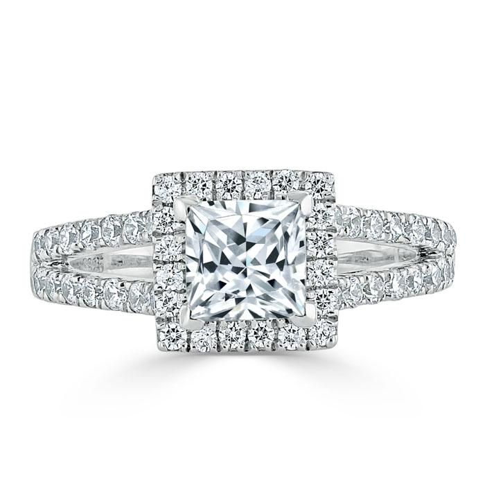 Men Wedding Band Singapore  Princess Cut Moissanite Engagement Ring, Classic Halo with Split Shank