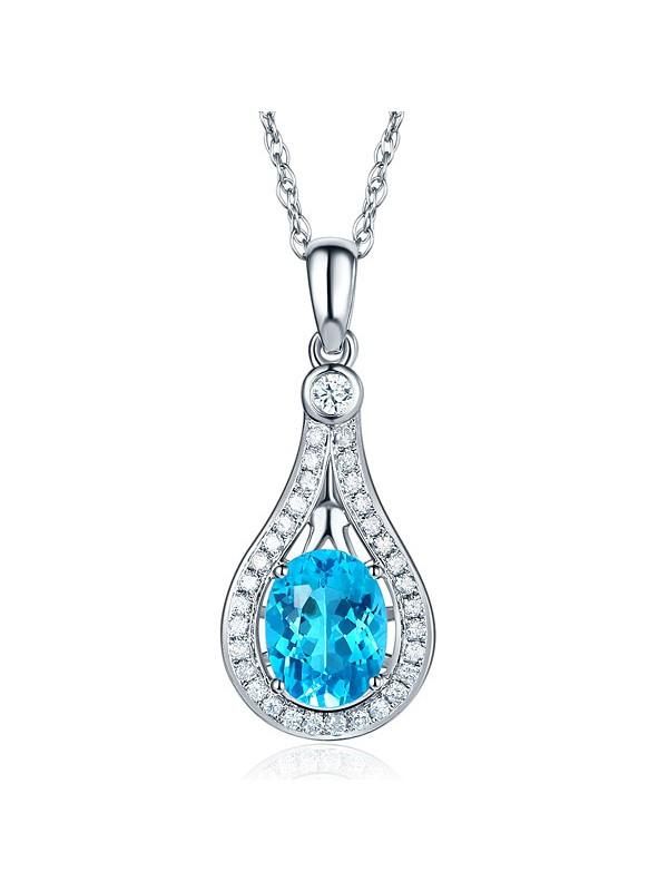 Platinum Wedding Rings Australia  2.50ct Oval Cut Blue Topaz Pendant, Gemstone and Diamond Necklace, 14kt White Gold