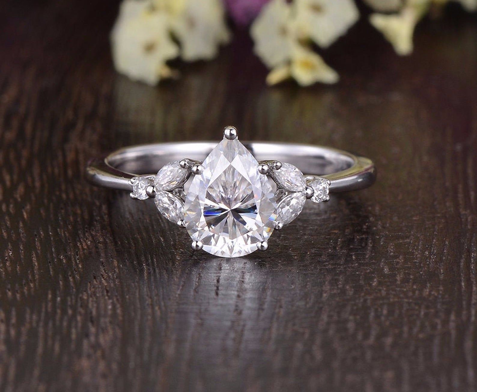 Men Wedding Band Singapore  Pear Cut Moissanite Engagement Ring, Vintage Design