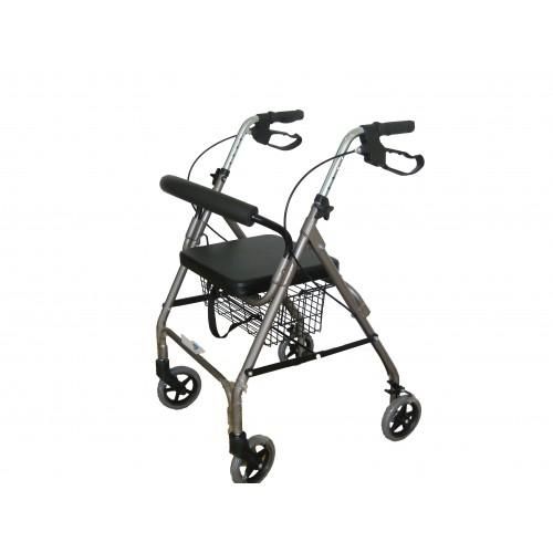 Andadera Rollator Desarmable De Aluminio Gris 4 Ruedas 6 Pulg 120 Kg