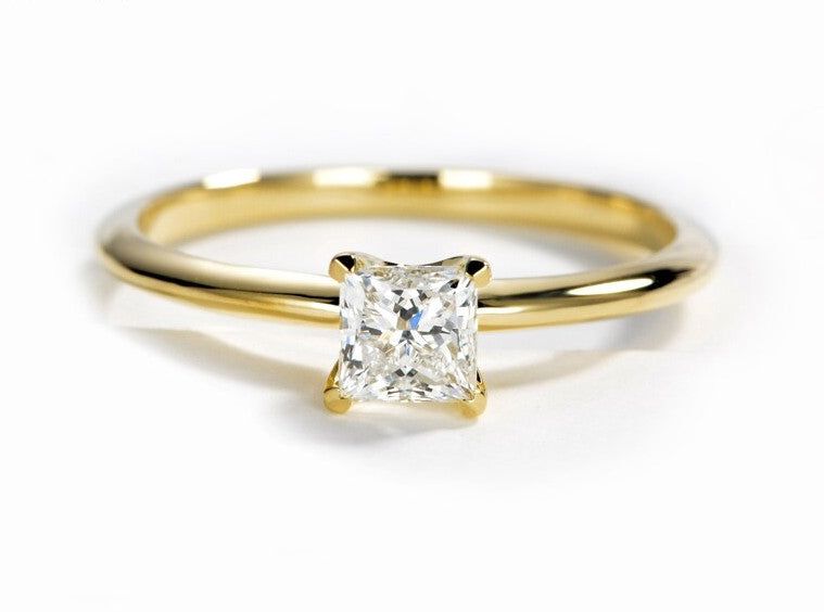 Wedding Rings Brisbane  0.50ct Princess Cut Moissanite Engagement Ring, Classic Design, Available in 14Kt or 18Kt Yellow Gold