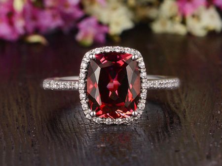 Rose Gold Engagement Rings Australia  Lab Created Ruby Halo Engagement Ring, Vintage Design, Cushion Cut