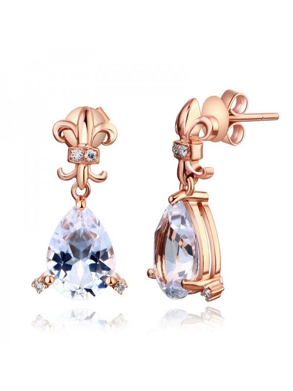 Affordable Engagement Rings Australia  3.50ct each, Vintage Pear Cut White Topaz and Diamond Earrings, 14kt Rose Gold