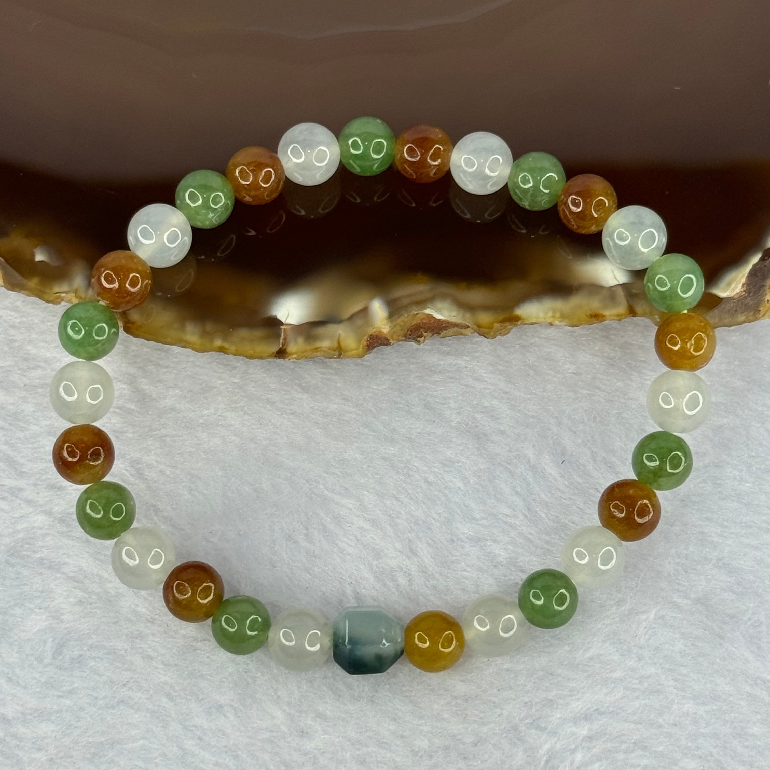 Type A Mixed Color Jadeite Beads Bracelet 12.34g 15cm 6.5mm 29 Beads