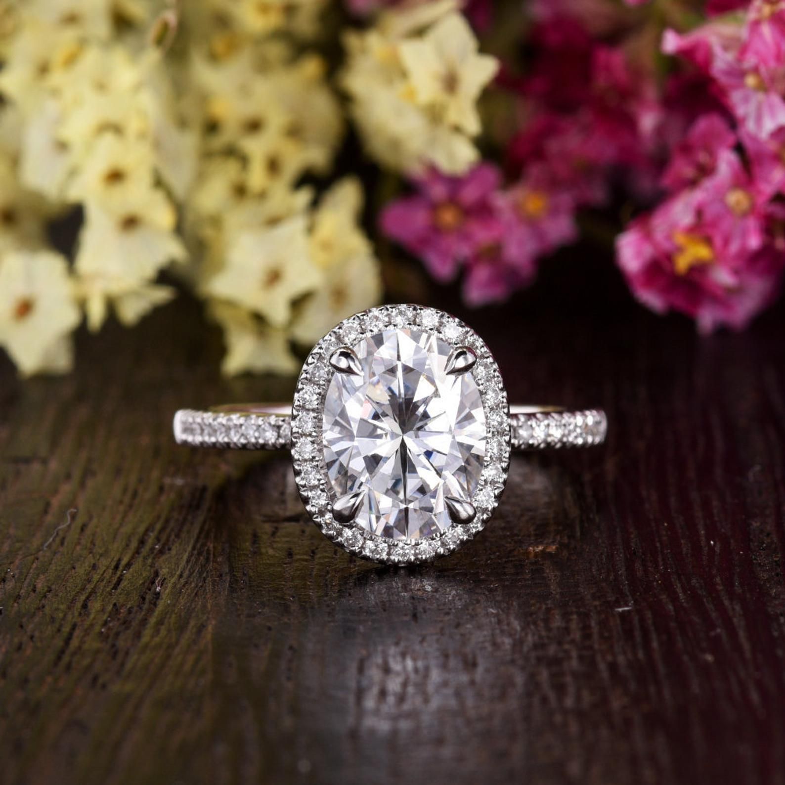 Customised Wedding Ring Singapore  Oval Cut Moissanite Engagement Ring, Vintage Halo Design