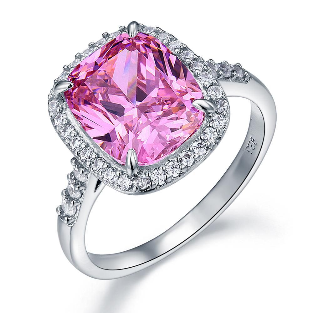 Wedding Bands Qatar  6.00ct Classic Cushion Cut Pink Diamond Halo Engagement Ring, Diamond Shoulders, 925 Silver