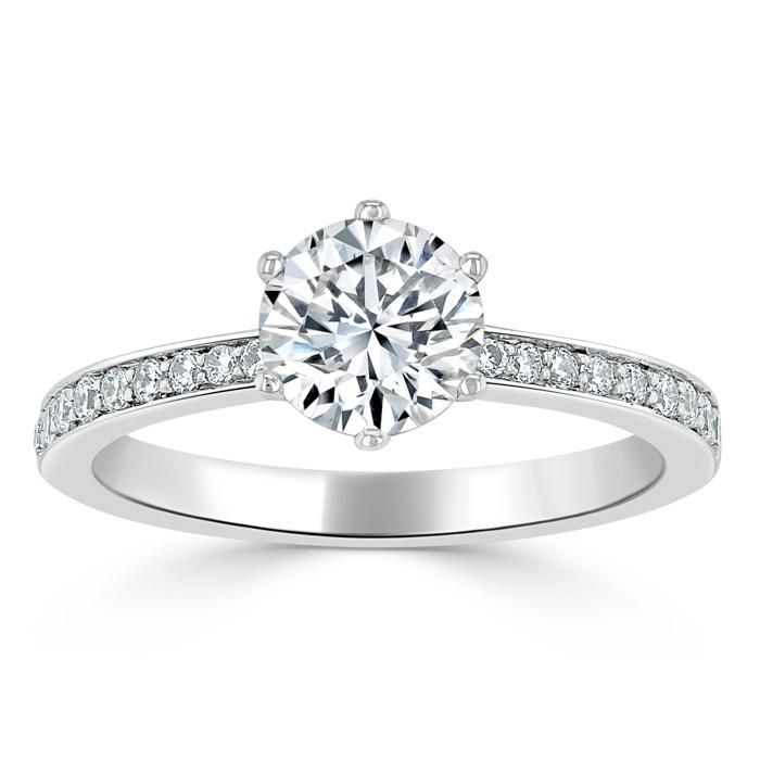 Best Wedding Bands Singapore  Round Cut Moissanite Engagement Ring, Classic Tiffany Style