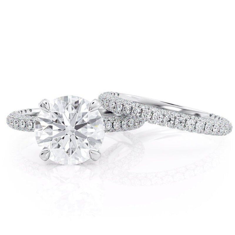 Cheap Wedding Rings Singapore  Round Cut Moissanite Engagement Ring &amp; Wedding Band Set