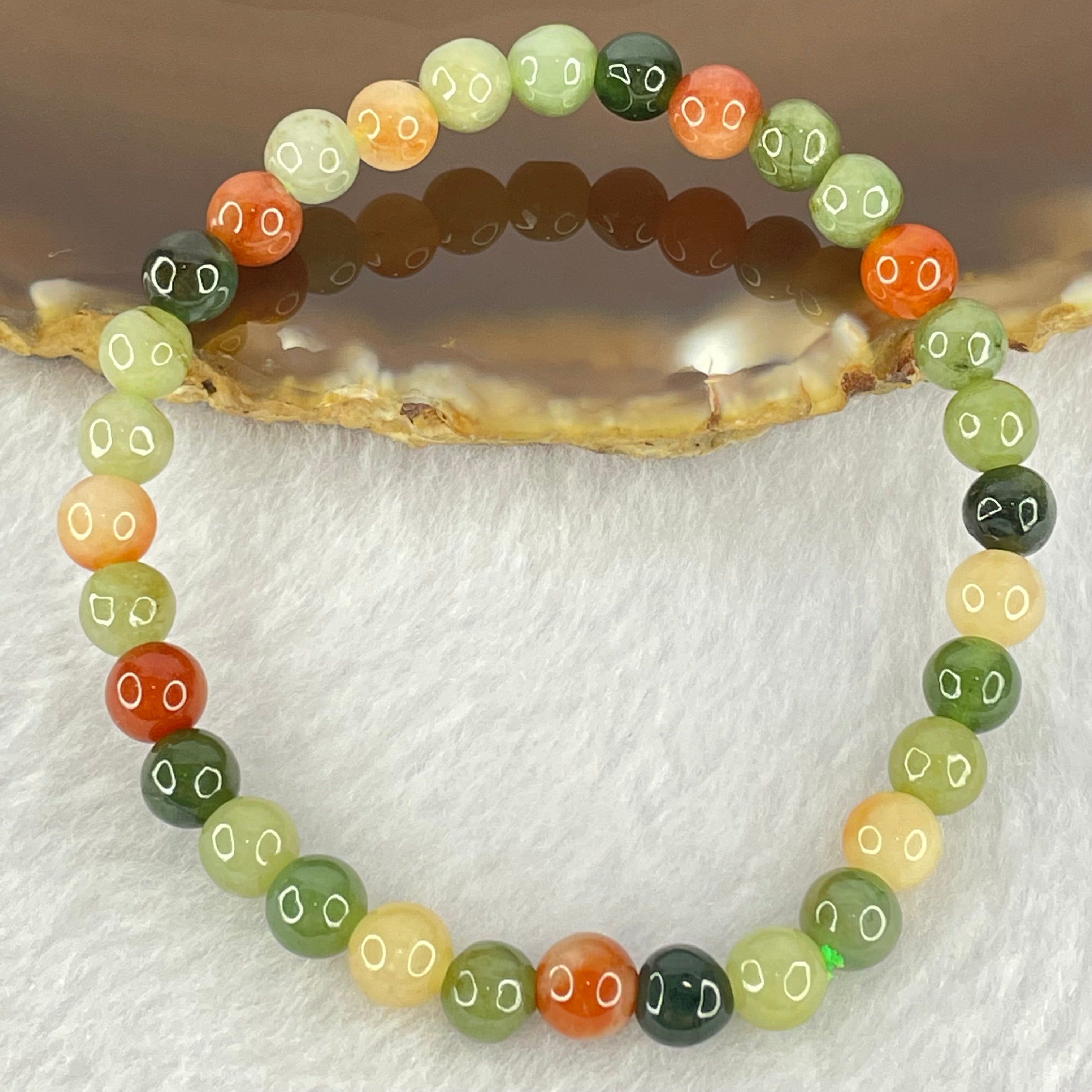 Type A Mixed Color Jadeite Beads Bracelet 10.24g 15cm 6.0mm 32 Beads